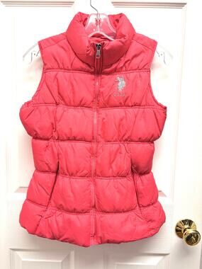 US Polo Assn Puffer Vest Cherry Pink Fitted Zip Pockets M Chic Streetwear Layer